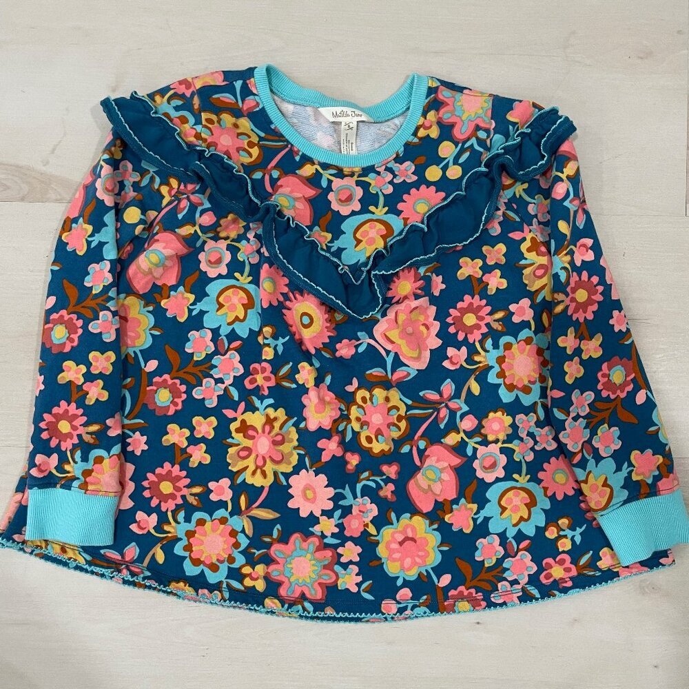 Matilda Jane Girls 8 Flower Forest Tunic Long Sleeve Floral Ruffles Teal - Picture 2 of 8